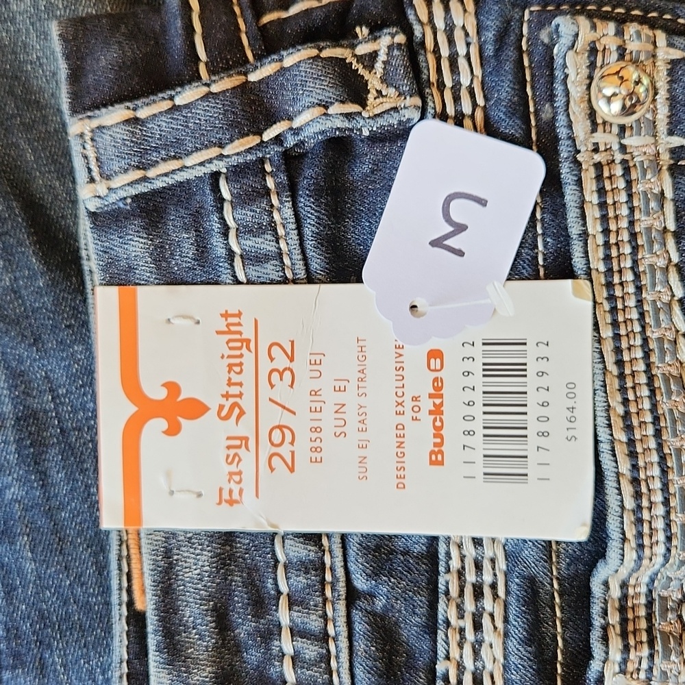 Rock Revival Women's Easy Straight Jeans - Dark Blue with White Stitching